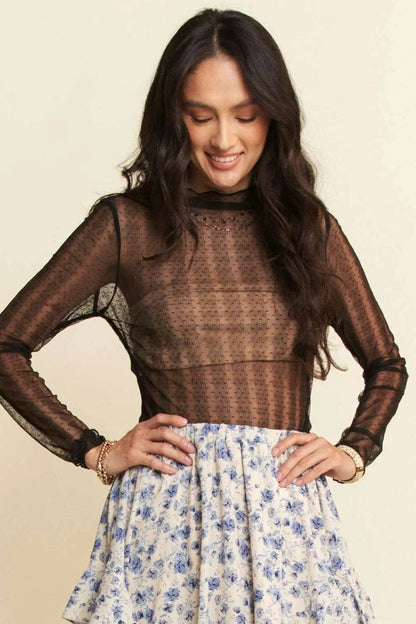 Davi & Dani Turtle Neck Lace Dotted Stretch Mesh Sheer Top Trendsi 614d560bba7c4196aed3cdf64c4abce9-Max-Origin