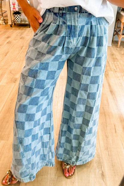 Checkered Wide Leg Jeans with Pockets Dusty Blue Trendsi 61a7a394-6293-4b70-bc6d-00c6c62fa57f-Max