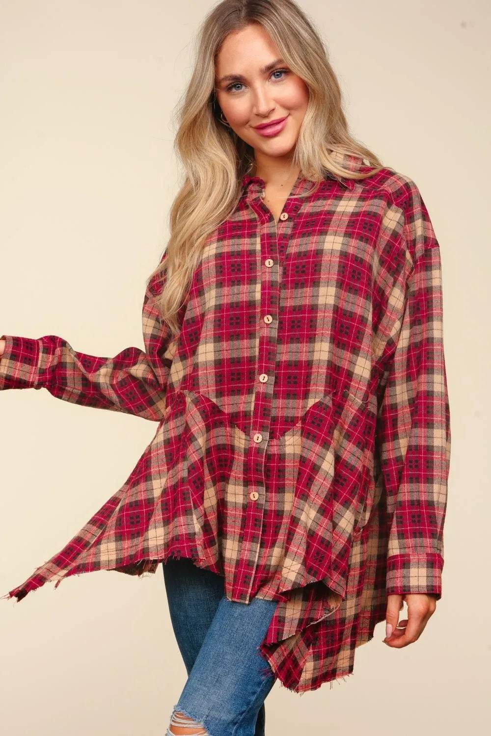 Haptics Plaid Button Down Sharkbite Shirt Trendsi 61b45f0e-9fd5-40ef-8d8b-15b5f347aa72-Max