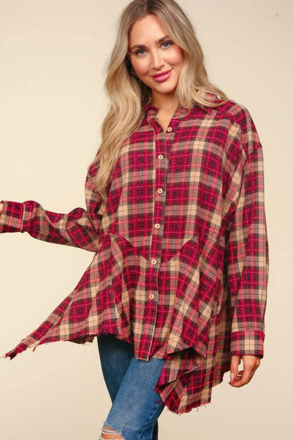 Haptics Plaid Button Down Sharkbite Shirt Trendsi 61b45f0e-9fd5-40ef-8d8b-15b5f347aa72-Max