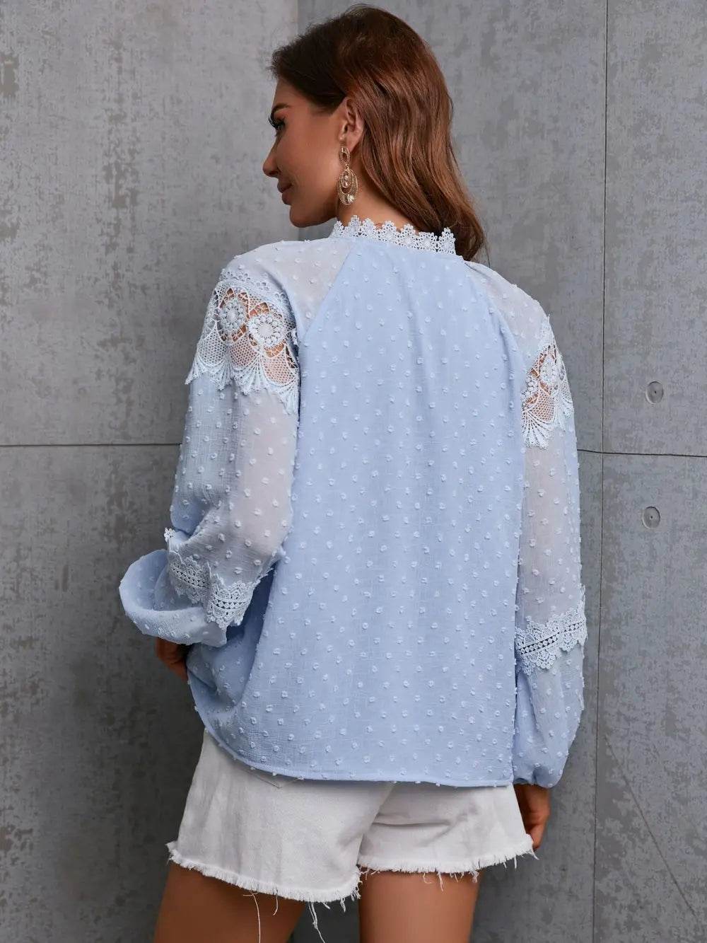 Crochet Tassel Tie Neck Long Sleeve Blouse Trendsi 61b480d6b3ce440bb48e0ce2fb34175a-Max