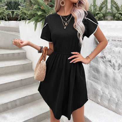 Perfee Round Neck Petal Sleeve Dress with Pockets Trendsi 61b8921d212b4a8b8c0dd263369b1887-Max