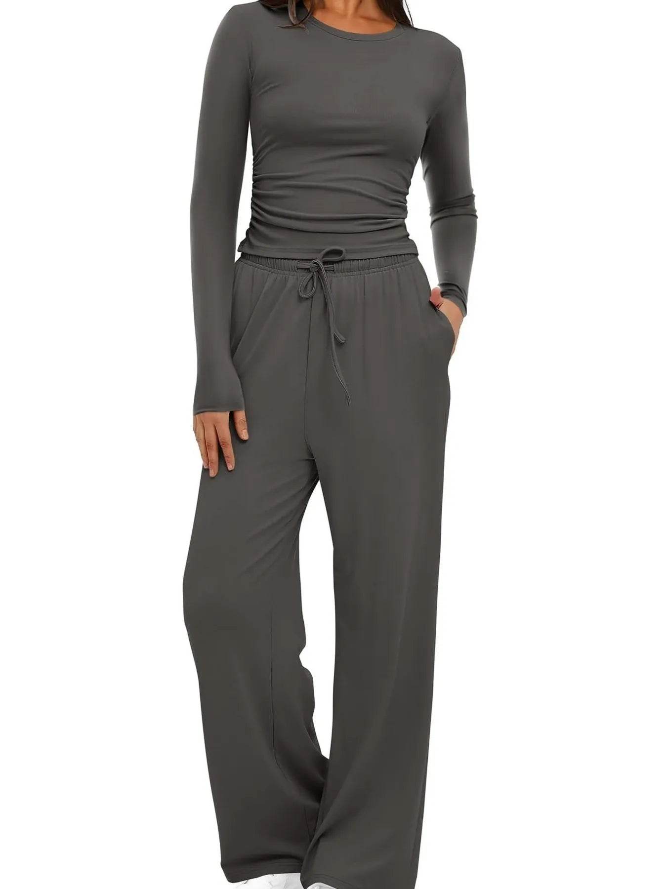 Round Neck Long Sleeve Top and Pants Set Dark Gray Trendsi 61c87eaa61c34c22a09a599e230bd5bd-Max-Origin