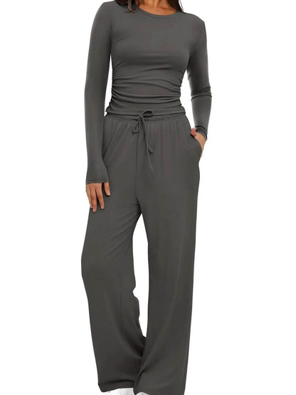 Round Neck Long Sleeve Top and Pants Set Dark Gray Trendsi 61c87eaa61c34c22a09a599e230bd5bd-Max-Origin