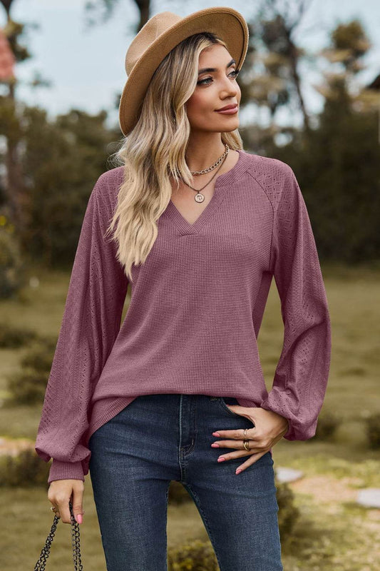 Notched Neck Raglan Sleeve Blouse Pink Purple Trendsi 61cb171020cc43868c9b2e1c5c357f96-Max