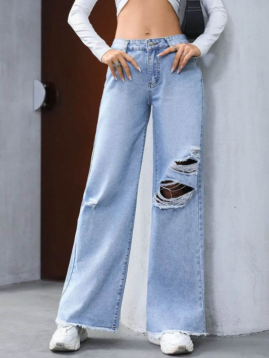 Distressed Raw Hem Wide Leg Jeans Trendsi 61da6da0-d906-4f9b-b32c-ff08a5798bf1-Max