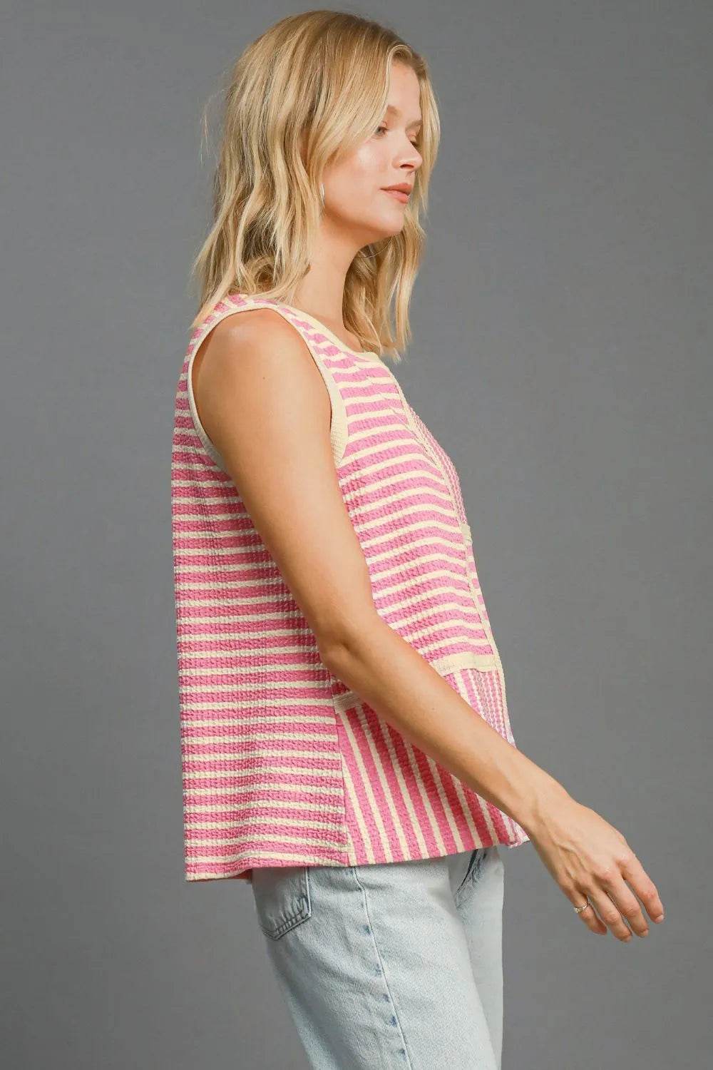 Umgee Round Neck Texture Striped Tank Trendsi 61e5888a-00cb-4cee-859b-368e029736ab-Max