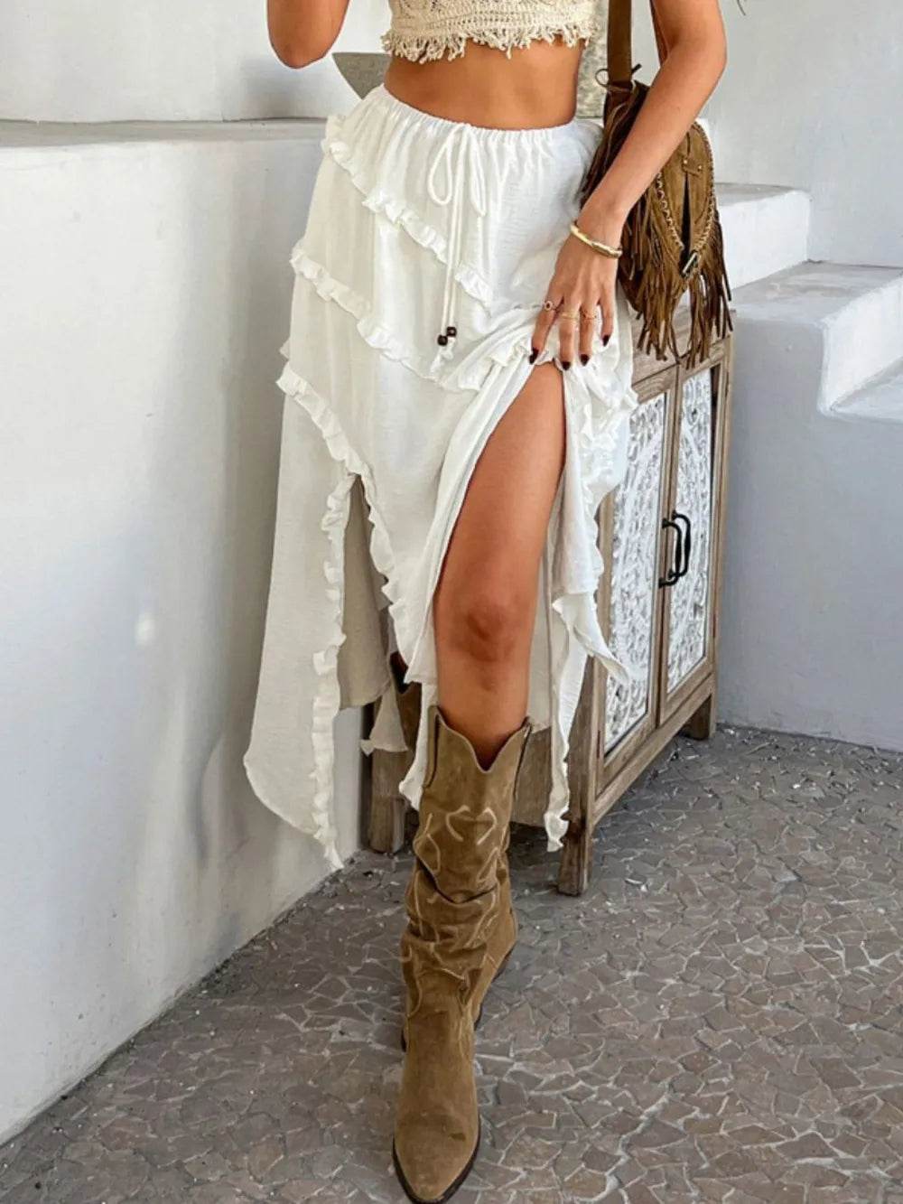 Devine Slit Drawstring Ruffled Skirt Trendsi 61f14cd3-1130-488c-8e20-276d57a88650-Max