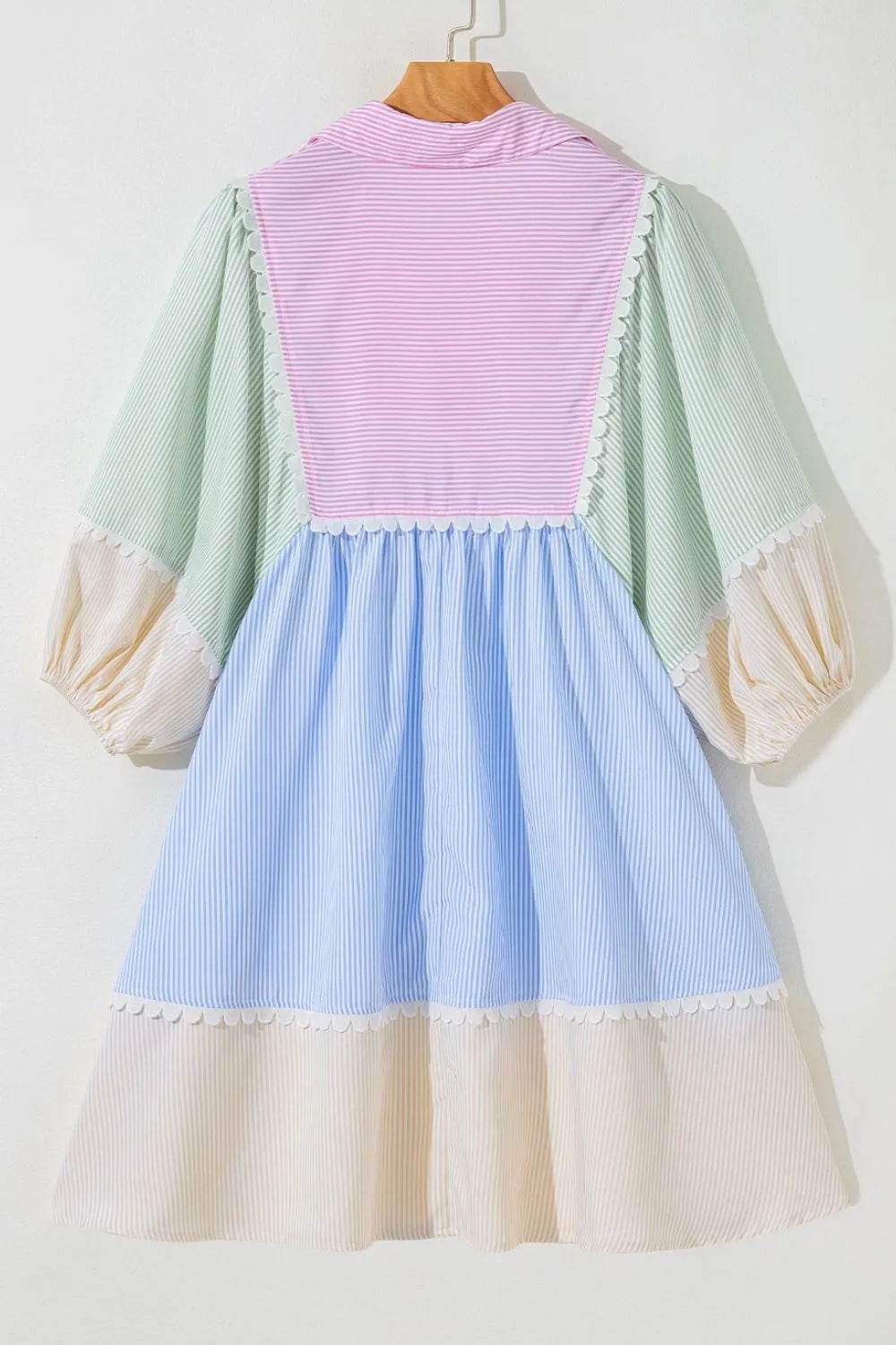 Striped Patchwork Ric Rac Puff Sleeve Collared Mini Dress Trendsi 621b10dc-d2fa-40f4-b527-2d751ad5ba8f-Max-Origin
