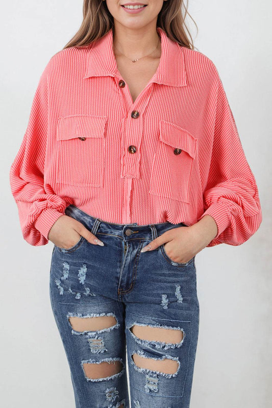 Buttoned Collared Neck Long Sleeve Top Trendsi 626b4951b22843bd93929a003184c2e5-Max