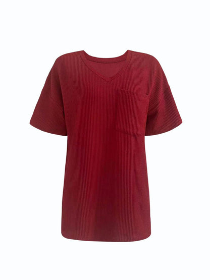 Ribbed V-Neck Oversized T-Shirt Trendsi 6292ca387dfd4aa3a50d9e6edffa5d80-Max-Origin