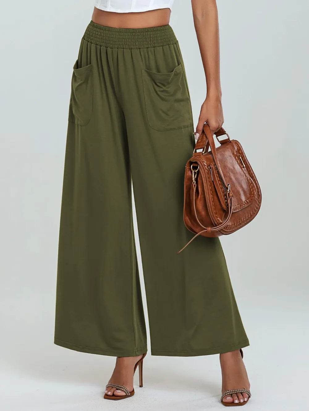 Pocketed Elastic Waist Wide Leg Pants Moss Trendsi 62c7a1dc-639f-458a-aabf-a76f5c848eea-Max