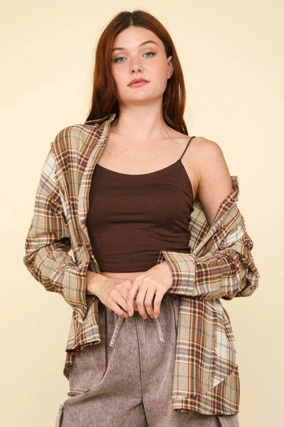 VERY J Contrast Plaid Raw Detail Shirt Trendsi 62ccb8ab-378c-4783-9a9d-12bed310ac91-Max