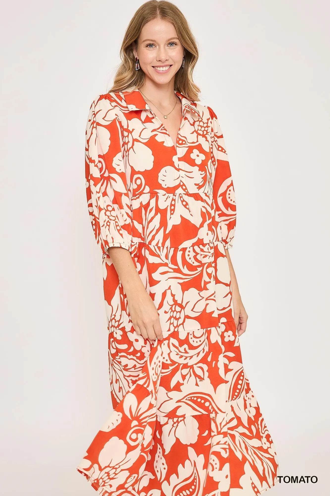 Umgee Floral Print Tiered Midi Dress Trendsi 62cee91d-8899-4abd-b73f-5560574b27f1-Max-Origin
