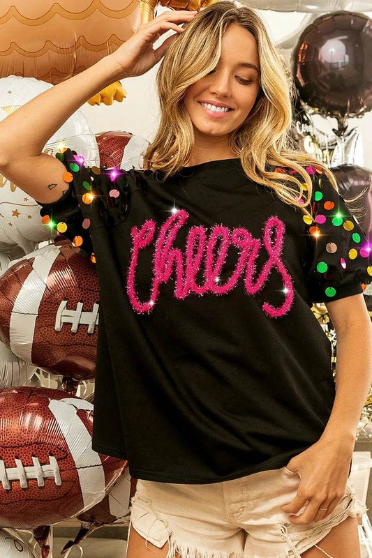 BiBi Metallic Letter Spangle Raglan Puff Sleeve Top BLACK Trendsi 62cefbab43d748369b2b2453132d8332-Max-Origin