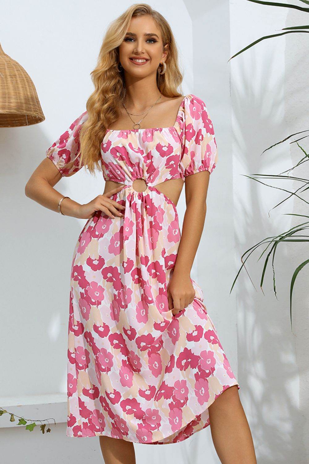 Floral Cutout Square Neck Puff Sleeve Dress Pink Trendsi 62d1b28558144bf88ea20a7f1cb761e2-Max