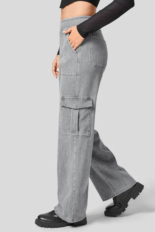 High Waist Straight Leg Cargo Jeans Trendsi 62d69af9-d1e6-410d-b9f7-f0d1c5760001-Max