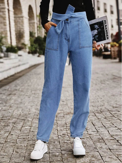 Tied Straight Jeans with Pockets Light Trendsi 62dc933e-47e1-4303-a859-d7db74efc741-Max