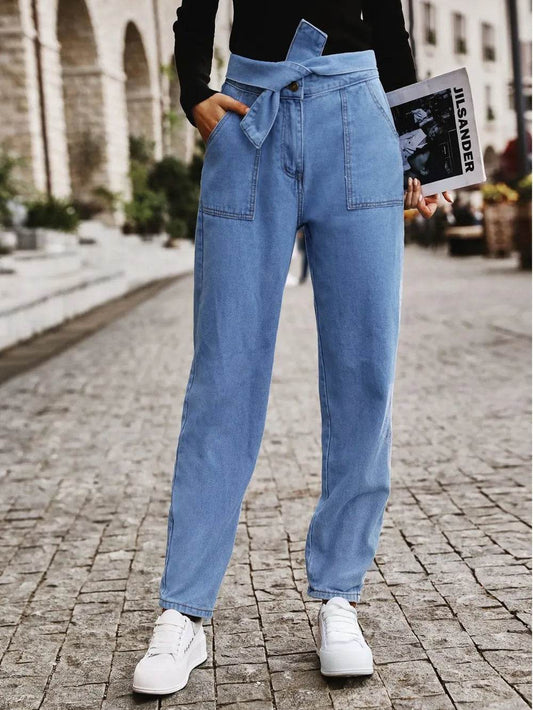 Tied Straight Jeans with Pockets Light Trendsi 62dc933e-47e1-4303-a859-d7db74efc741-Max