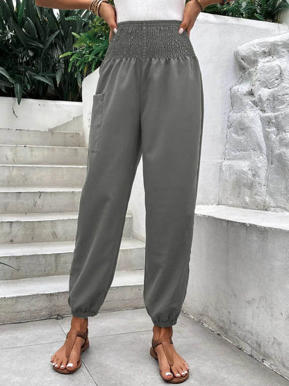 Smocked High Rise Joggers with Pockets Gray Trendsi 6305e865-0abc-442b-a83f-192e07918706-Max