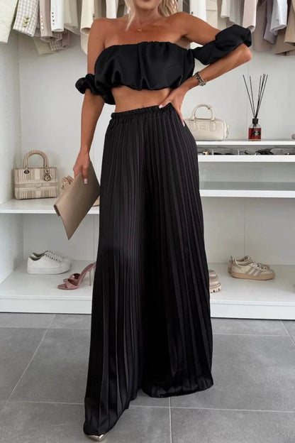 Off-Shoulder Top and Pleated Pants Set Black Trendsi 6309405c-b96b-4160-a02d-f8bf9e653f50-Max-Origin