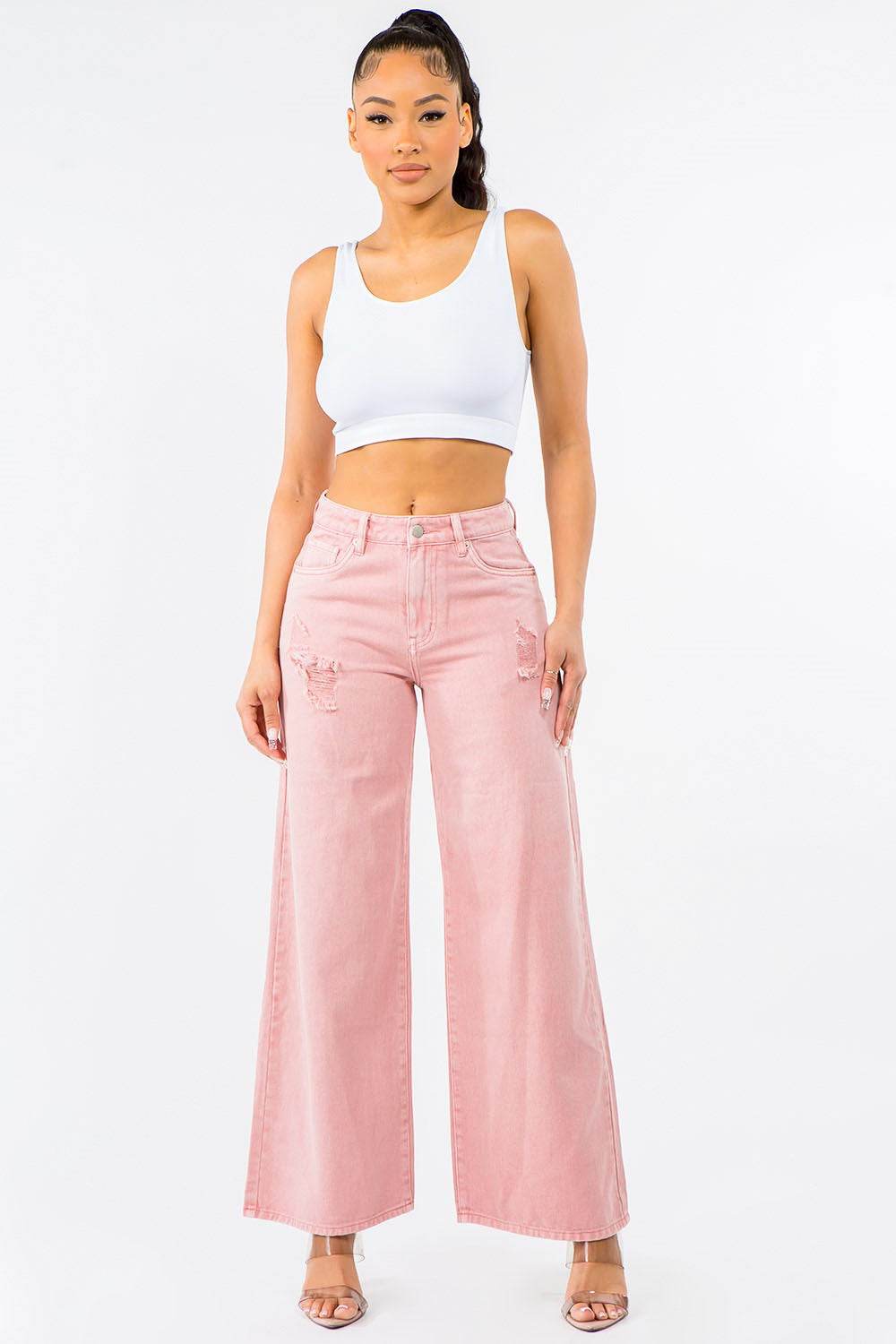 American Bazi High Waist Distressed Wide Leg Jeans Trendsi 633d1841-3ef3-47d4-ad55-c81b7bef4e04-Max