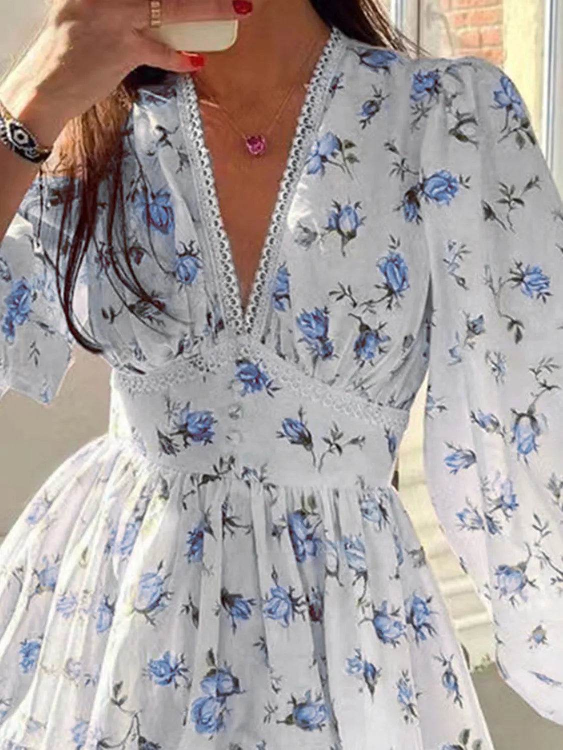 Lace Detail V-Neck Balloon Sleeve Dress Trendsi 633ebf48-7b9b-481c-bb2e-4d05eda1b875-Max-Origin