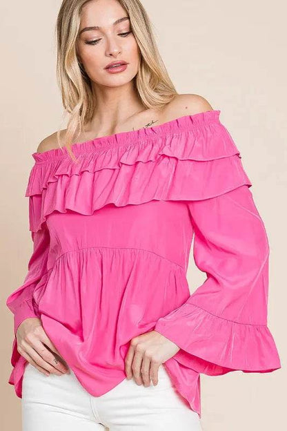 Lime 'N' Chili Ruffled Trumpet Sleeve Off-The-Shoulder Top Trendsi 63528ea6b77340958545ebadf5677ef7-Max-Origin