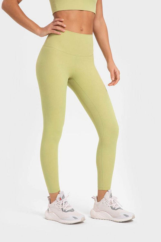 Millennia Highly Stretchy Wide Waistband Yoga Leggings Neon Yellow Trendsi 636a575f817e4c5184b820850dc9b145-Max