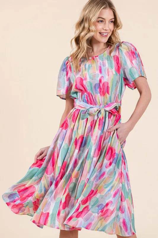 Lime 'N' Chili Watercolor Print Tie Front Midi Dress Trendsi 637d1d69fba347b0a6a57f8aca794e56-Max-Origin