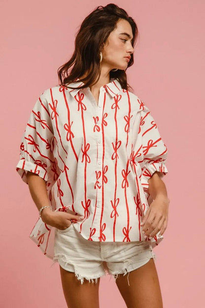 BiBi Bow Ribbon Woven Printed Button Down Shirt Trendsi 638e09e9583e453299c82f08f33dc5cf-Max-Origin