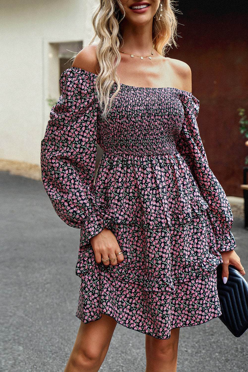 Devine Smocked Flounce Sleeve Ruffled Dress Blush Pink Trendsi 638f787863f7421ebc9a1f9d9fdd7acb-Max