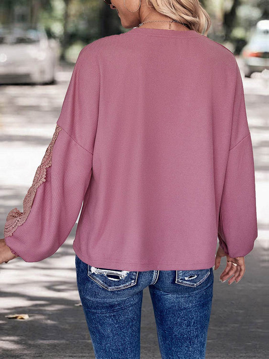 Perfee Lace Detail V-Neck Top Trendsi 639b3f4a0327411c9f7fc337939c38ae-Max