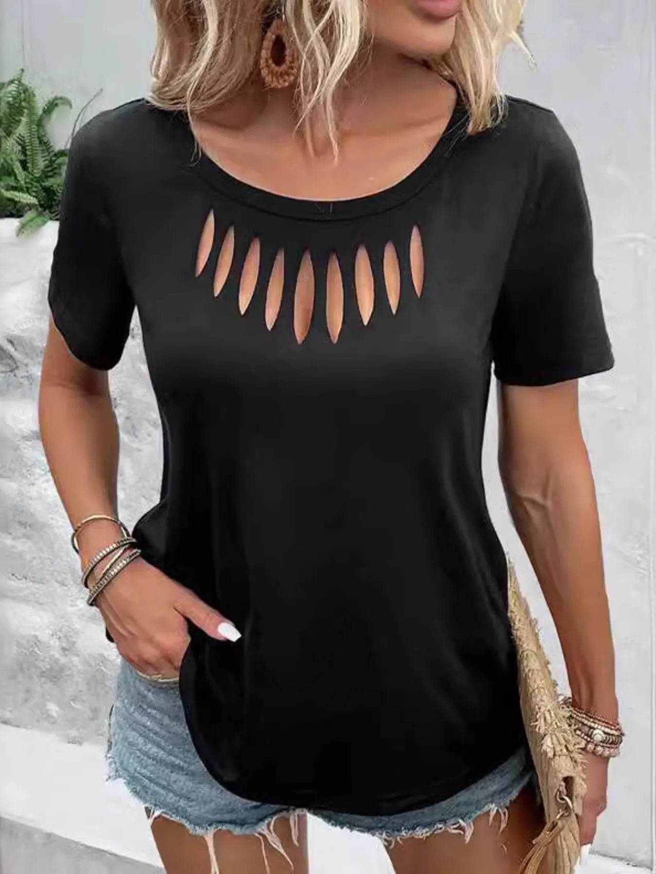 Hollow Out Neckline Short Sleeve T-Shirt Trendsi 63a7fa2e5ca540be98bf5efad1ced468-Max-Origin