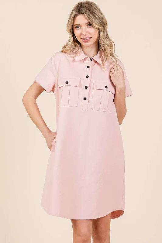 Mittoshop Button Detail Collared Neck Short Sleeve Shirt Dress Trendsi 63a9e11c-5e11-4d9e-8c63-2c7c8318b24b-Max