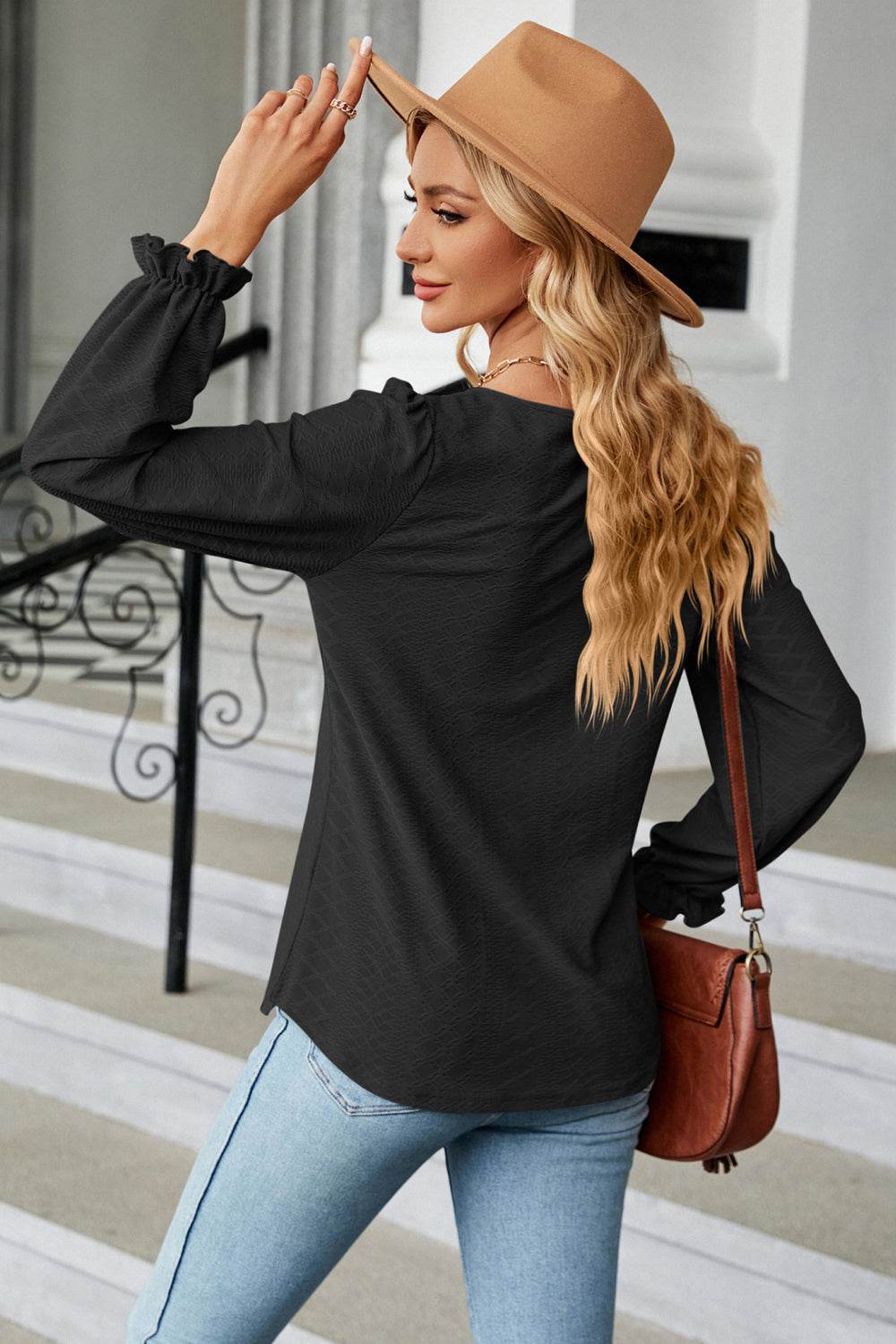 Round Neck Flounce Sleeve Blouse Trendsi 63ada471b4544933814f88eab631d6ec-Max