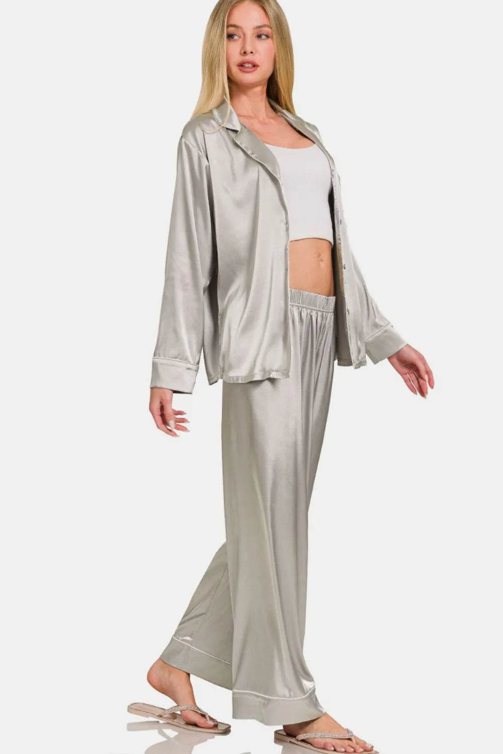 Zenana Satin Long Sleeve Shirt and Pants Pajama Set Trendsi 63b88f20-2db5-4393-b8cc-6571afb84f5b-Max