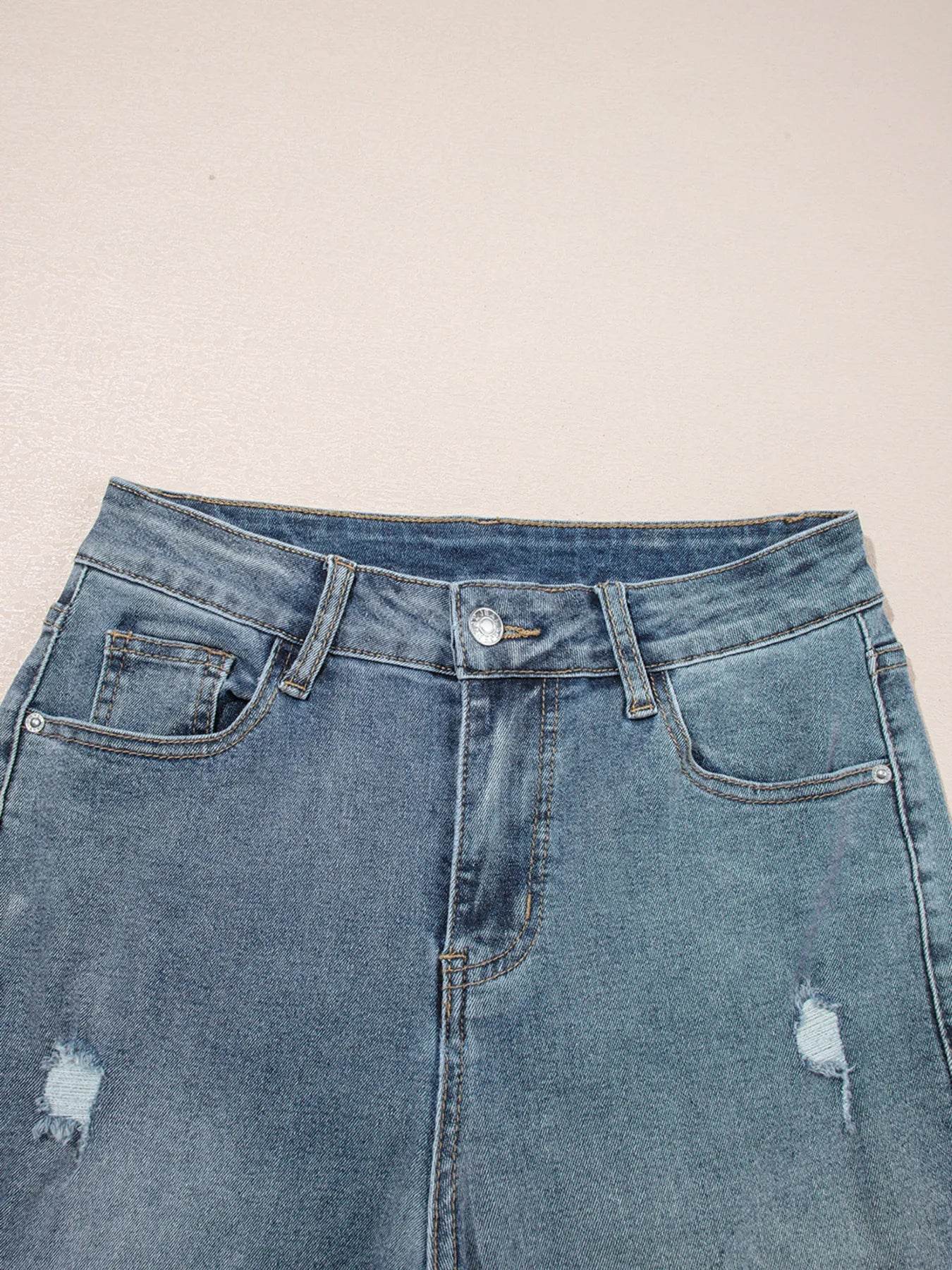 Distressed Ankle-length Straight Jeans Trendsi 63dd6a0436c341c7b354eb2dd005633a-Max-Origin