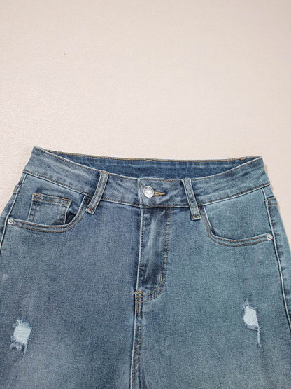 Distressed Ankle-length Straight Jeans Trendsi 63dd6a0436c341c7b354eb2dd005633a-Max-Origin