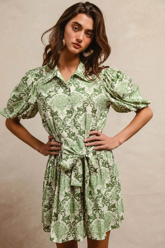BiBi Tied Floral Short Sleeve Mini Shirt Dress Trendsi 63de1360904948dda208e34f10089959-Max-Origin