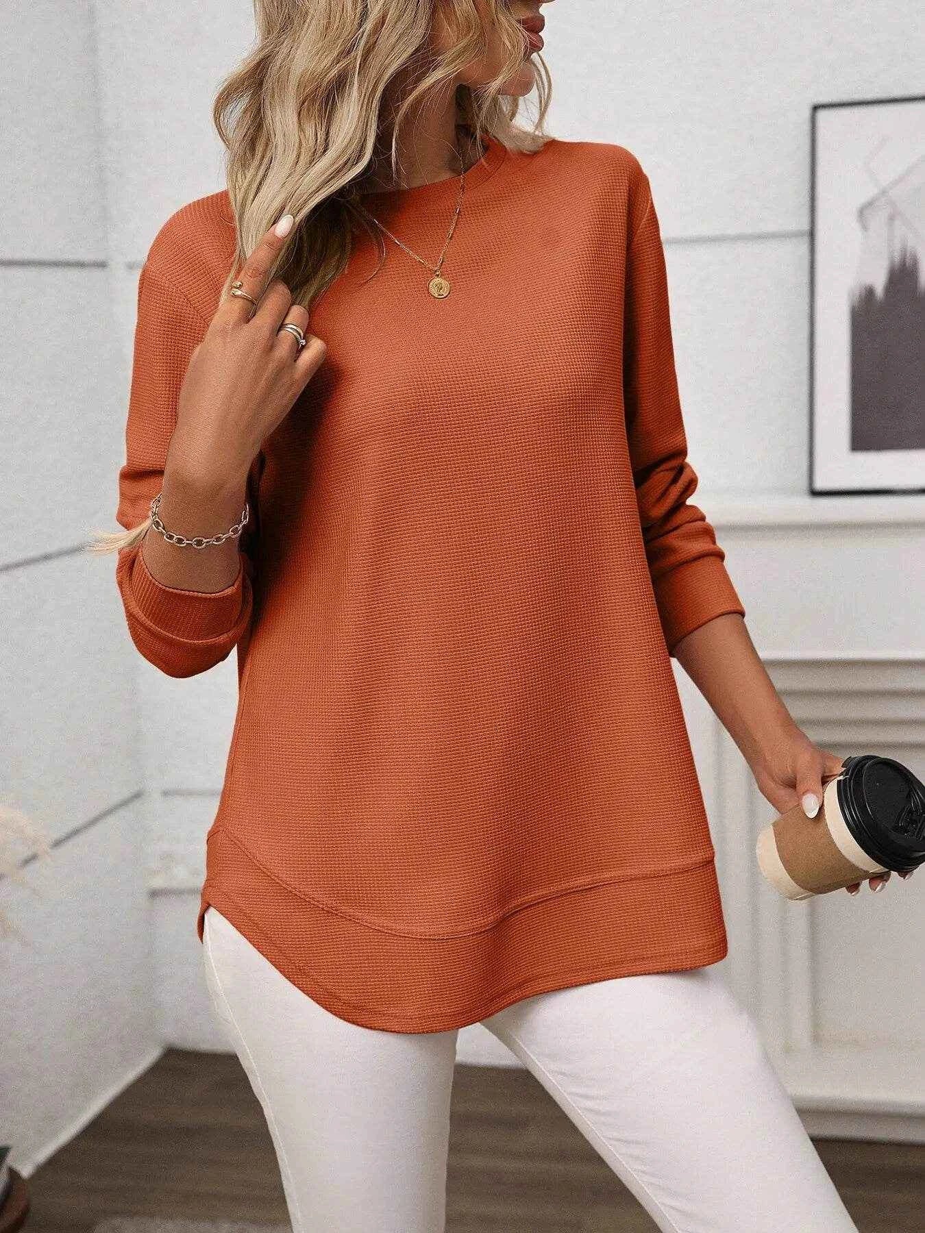 Long Sleeve Round Neck T-Shirt Terracotta Trendsi 63e5b9a1b27f4a9cbdf0beb814df807a-Max-Origin