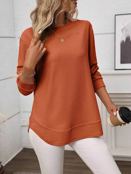Long Sleeve Round Neck T-Shirt Terracotta Trendsi 63e5b9a1b27f4a9cbdf0beb814df807a-Max-Origin