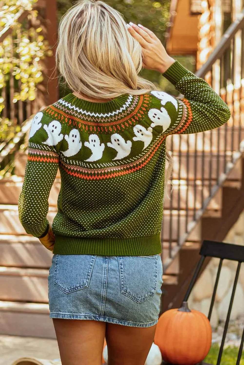 Ghost Round Neck Long Sleeve Sweater Trendsi 63eacc08-fd7b-48fa-8497-81200b4f4efa-Max