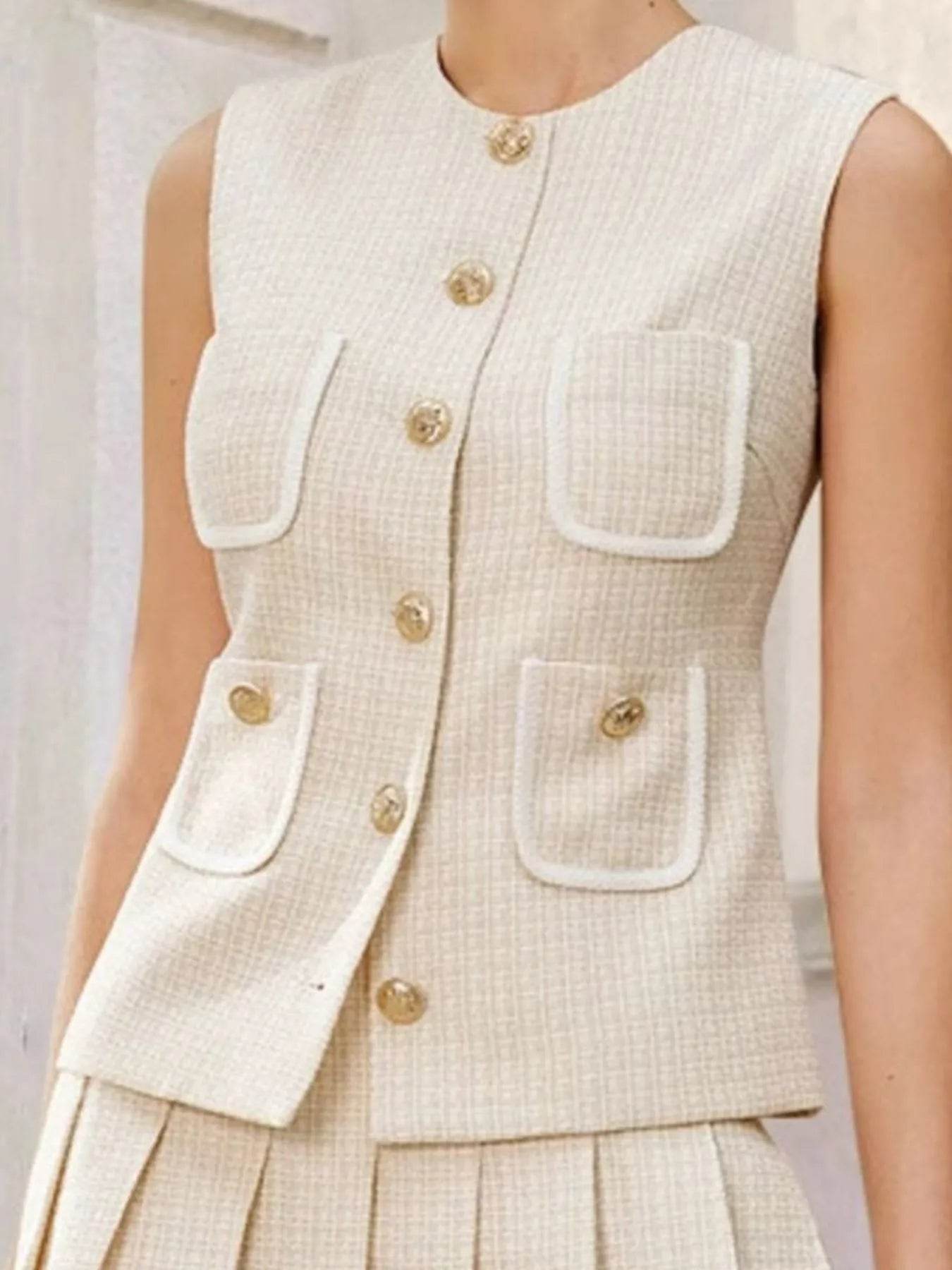Tweed Button-Front Vest and Pleated Skirt Set Trendsi 63fba0c8-8307-46c9-bb6c-1cd427de54ac-Max-Origin