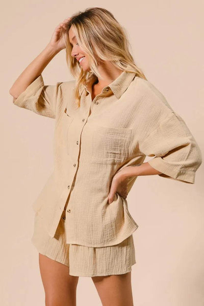 BiBi Crinkle Gauze Shirt and Short Set Trendsi 64199ba7e8b144ffa17466bd50bd4ba8-Max-Origin