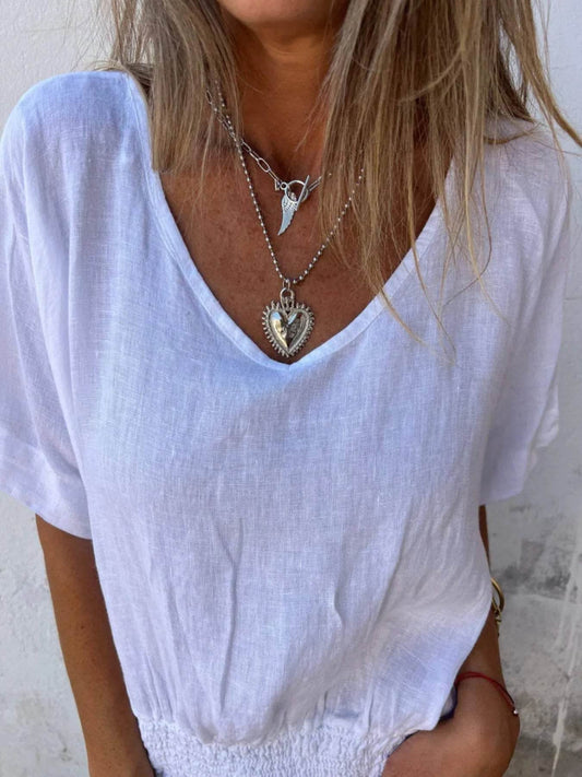 Full Size Smocked Hem V-Neck Relaxed Fit T-Shirt Plus Size Trendsi 643f386a-f44f-4242-a6a6-87a60ba57daf-Max-Origin