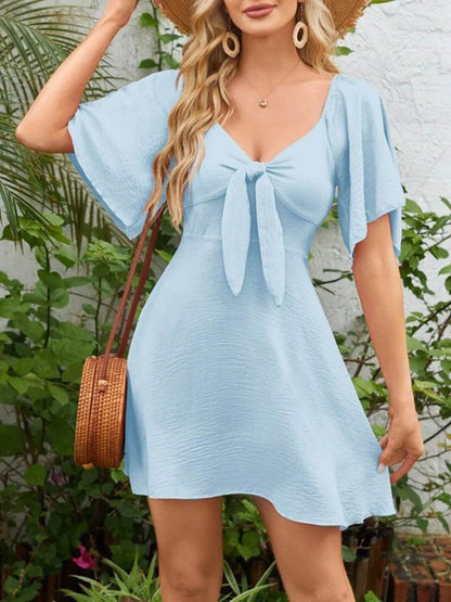 Smocked Back Knotted Flutter Sleeve Dress Light Blue Trendsi 644ab19a-56b4-4439-b4f9-92db4f09880e-Max-Origin