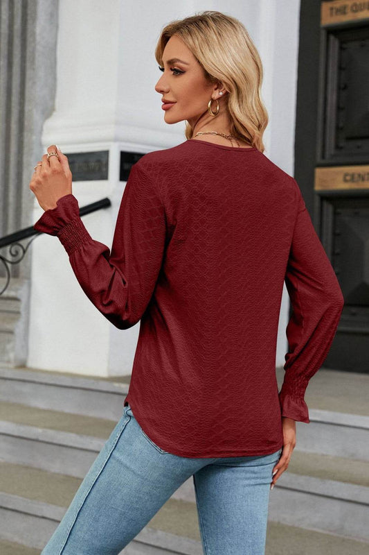 V-Neck Flounce Sleeve Blouse Trendsi 649180b6c0cf40d39be5d101d949bdd7-Max