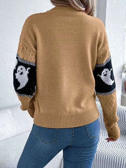 Ghost Round Neck Long Sleeve Sweater Trendsi 64a55c86-a0e0-4852-8307-b940e3942aeb-Max
