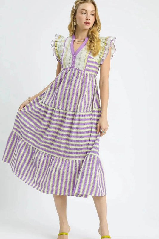 Umgee Striped Ruffle Cap Sleeve Midi Dress Trendsi 64b4bc52-6ec4-40b0-aee2-cd9030015c7f-Max-Origin